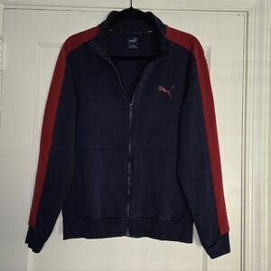 Puma Navy & Red Athletic Zip-Up Hoodie - Men's Small
